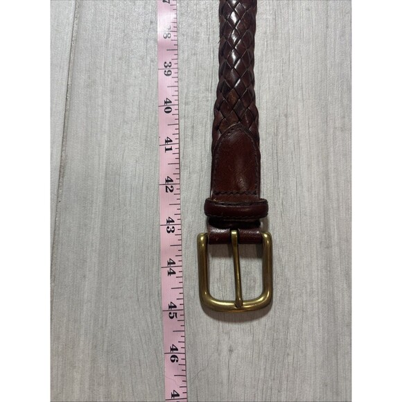 Eddie Bauer Classic Braided Leather Brown Belt Size Medium Solid Brass Buckle - Picture 4 of 5
